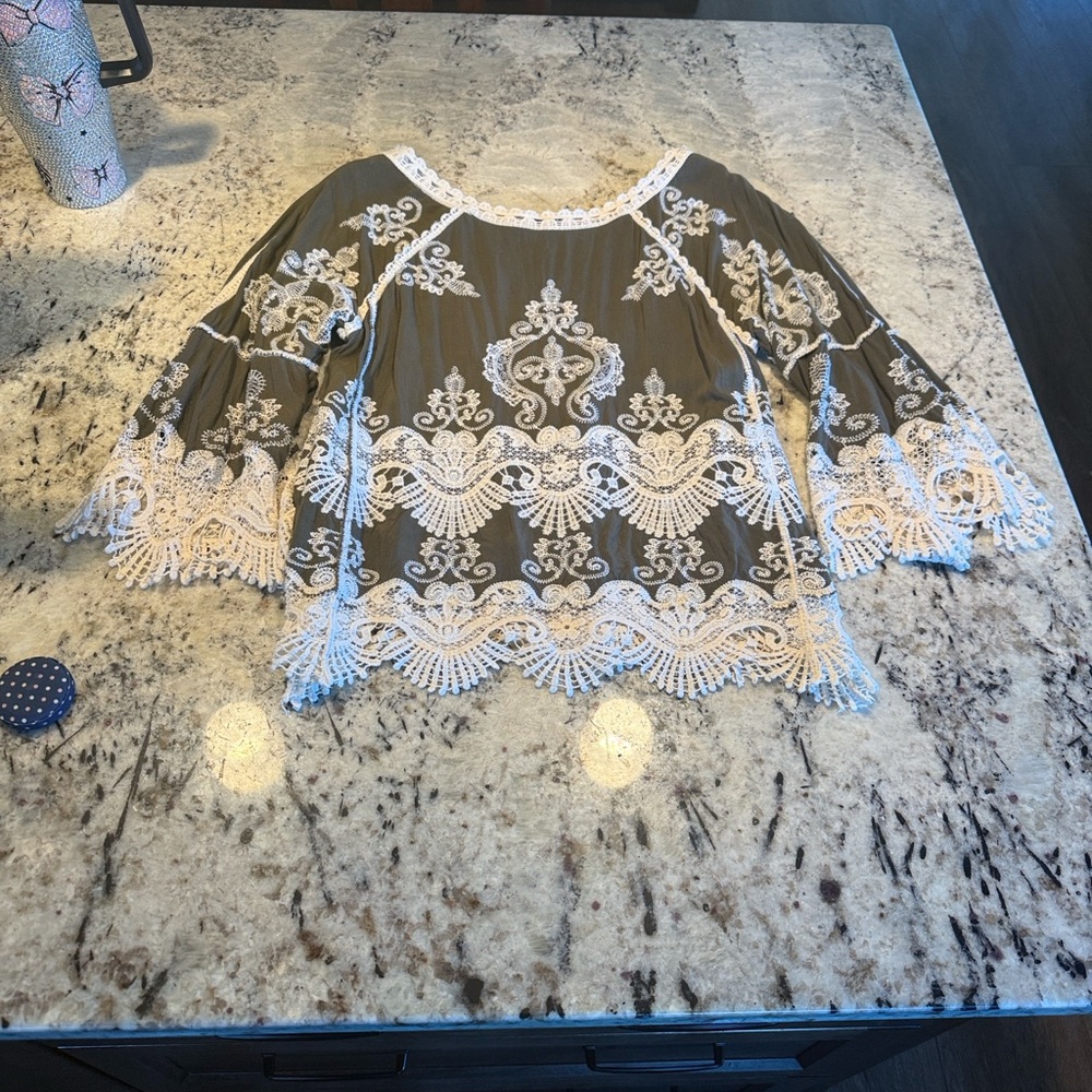 Democracy Gray Blouse with White Embroidery